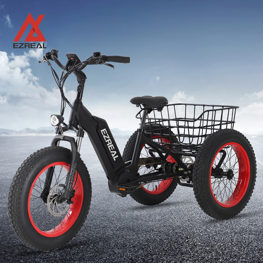 EZREAL TR01, лидер продаж, высокопроизводительный Электрический трехколесный велосипед со средним приводом 500 Вт, трехколесный грузовой велосипед с 3 скоростями shimano nexus