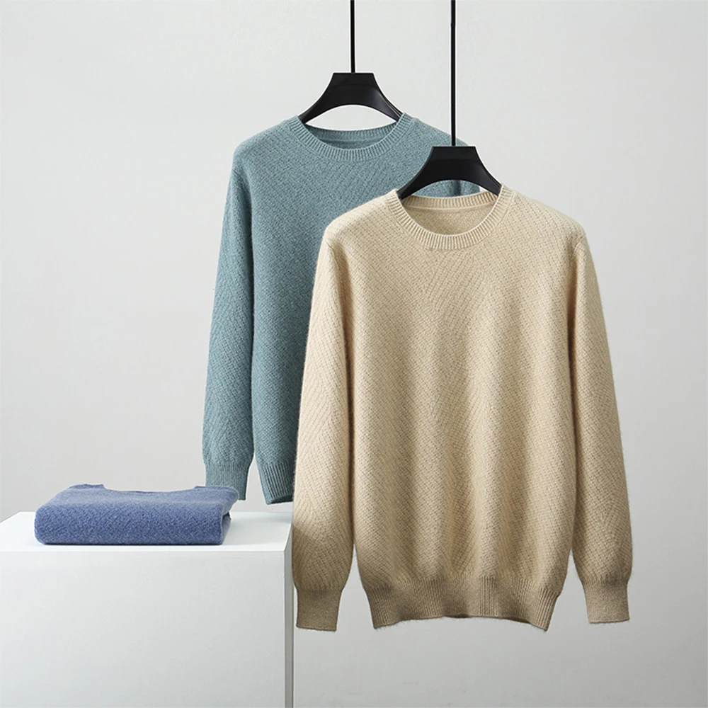 GUOOU fall winter round neck knitted sweater men popular knitwear cashmere sweater men