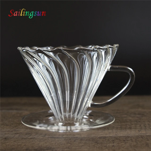 unique design V60 handcraft pyrex pour over glass coffee filter dripper