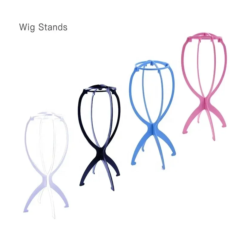 Colorful Ajustable Wig Stands 18x36Cm Portable Folding Collapsible Plastic Tripod Wig Stand Holder