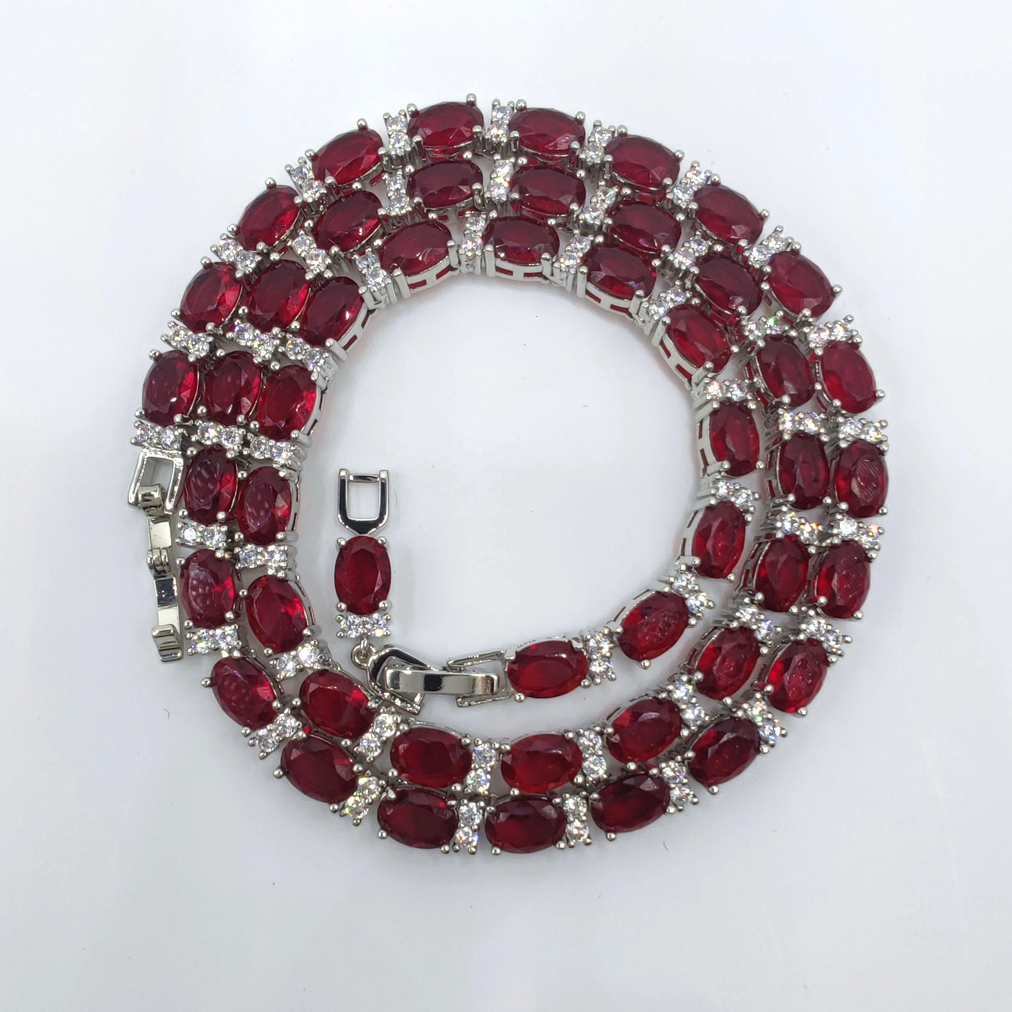 Valentine Day Gift Anniversary Birthday Wedding Necklace Love Kisses Oval Cut Zircon Crystal Pink Blue Green Red Ruby Necklace