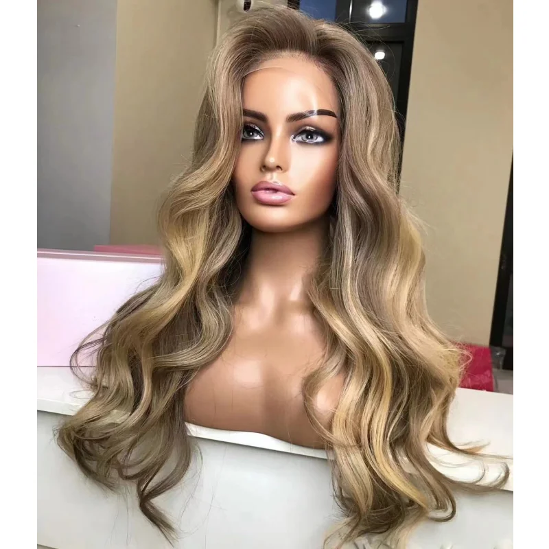 Caramel Highlight Blonde Human Hair Wigs Natural Wave Straight European Virgin HD Transparent Lace Front Wigs