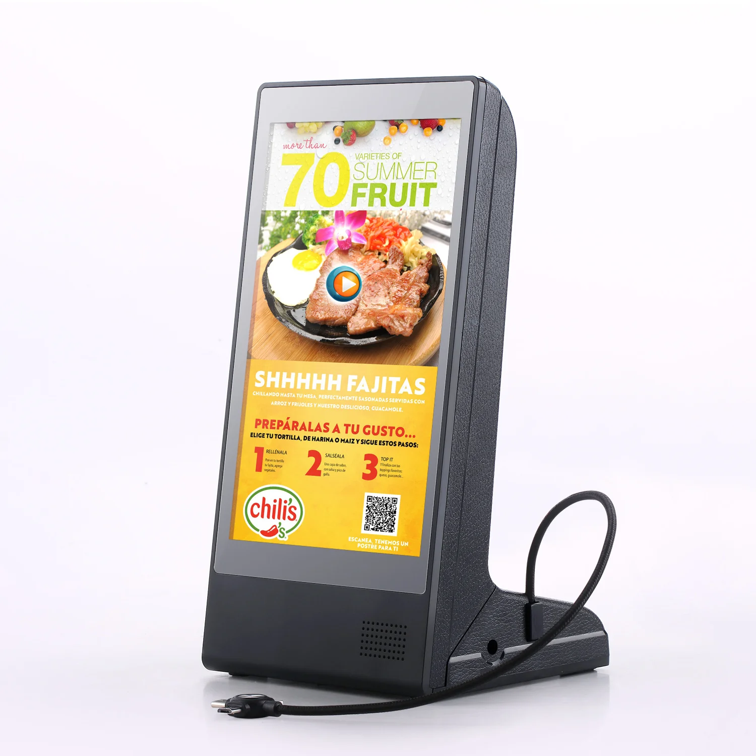 Single 7 Inch Android Touch Screen Table Desktop Advertising Display  With Restaurant Menu  Power Bank Charging Station