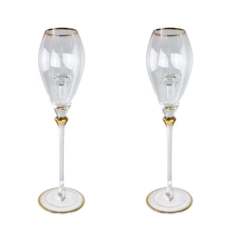 Luxury Gold Rim Crystal Glasses Wine Cup Diamond Champagne Goblet Champagne Wine Glass Champagne Flutes