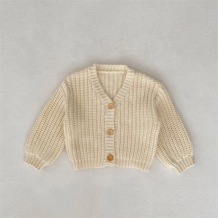 Spring Autumn Newborn Long Sleeve Boys Girls Knit Cardigan Comfortable Soft Thick Knit V-Neck Jacket Sweater for Unisex Babies