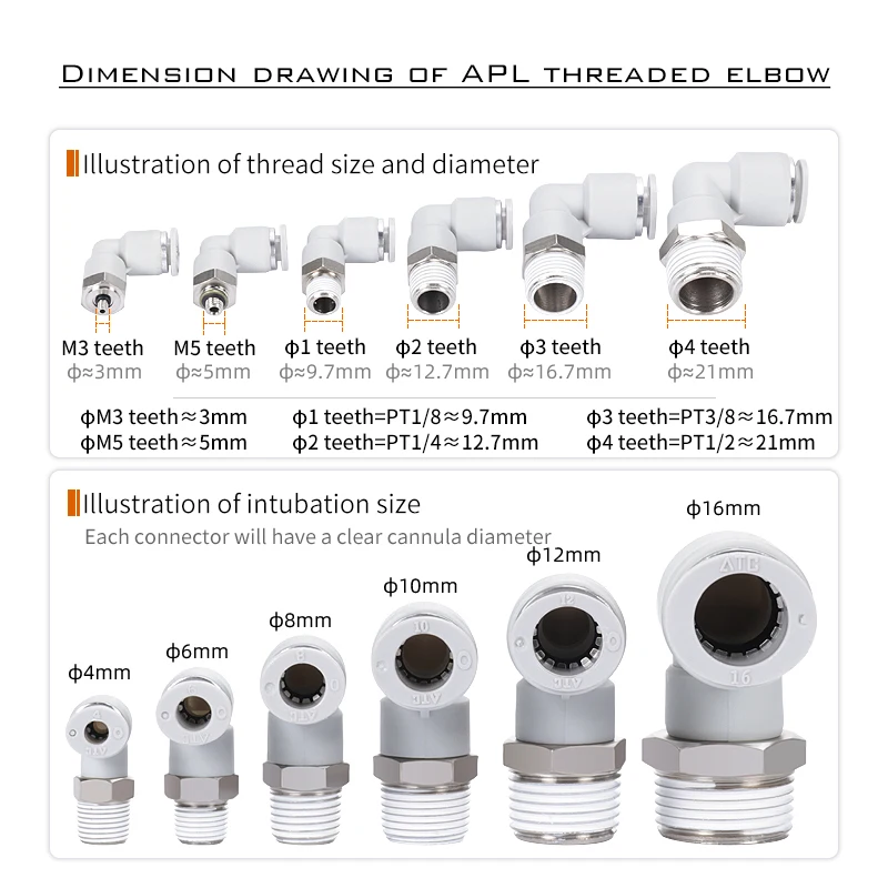 AIRTAC pneumatic air pipe  APL4/6/8/10/12/16-M5-01-02-03-04 quick inserting and bending joint