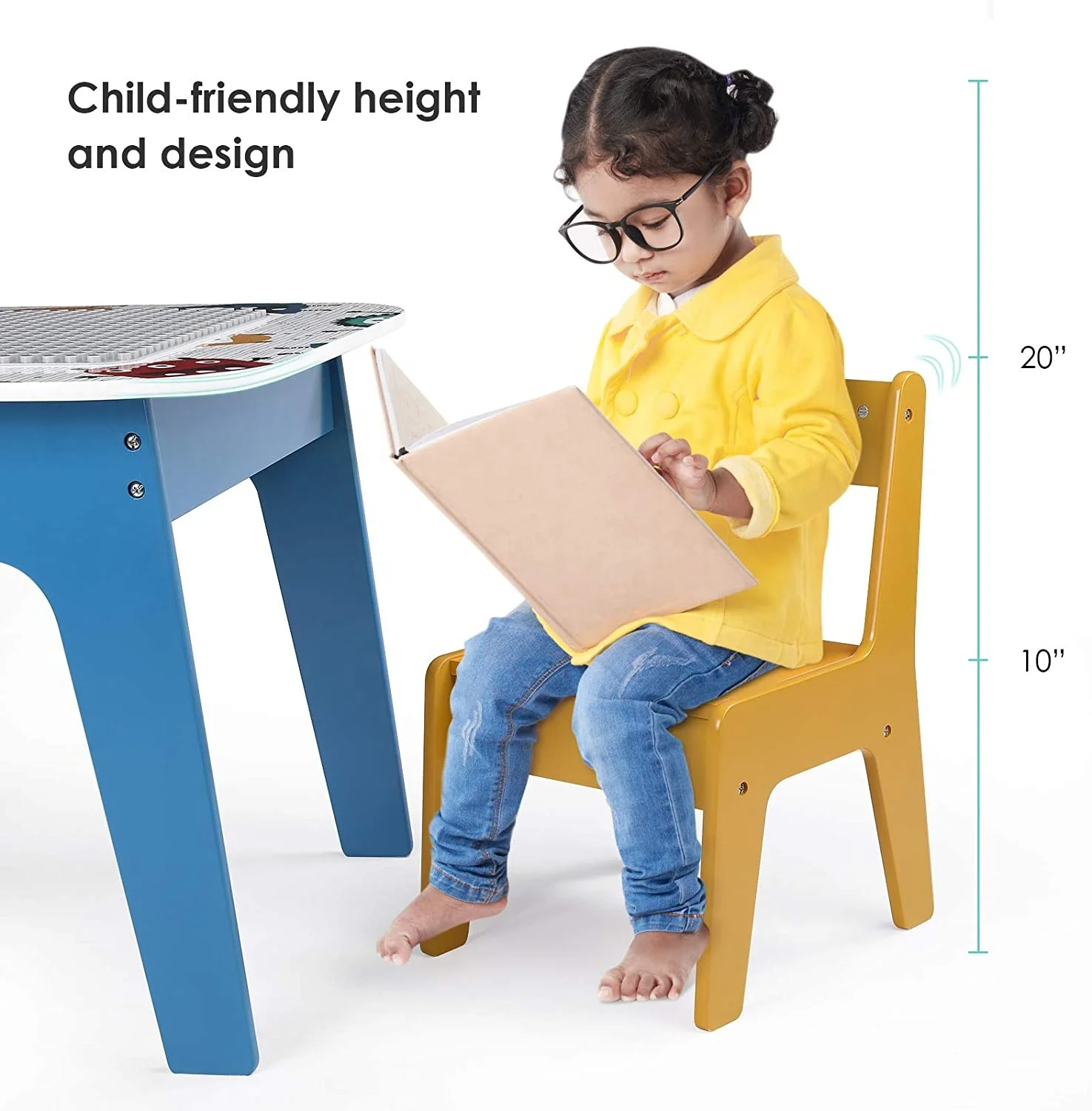 Toffy & Friends Wooden Kids Table and Chairs Set with Storage Child Block Activity Table Desk Sets