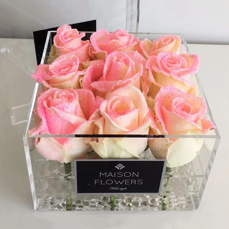 
Festival Souvenir Gifts Cover Plexiglass Decorative Fresh Preserved Rose Flower Preserved Roses In Acrylic Box 