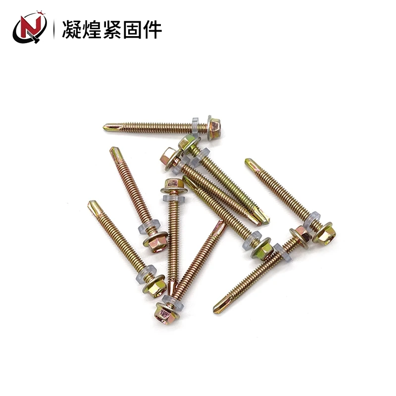 Yellow zinc plated hex flange self drill screws