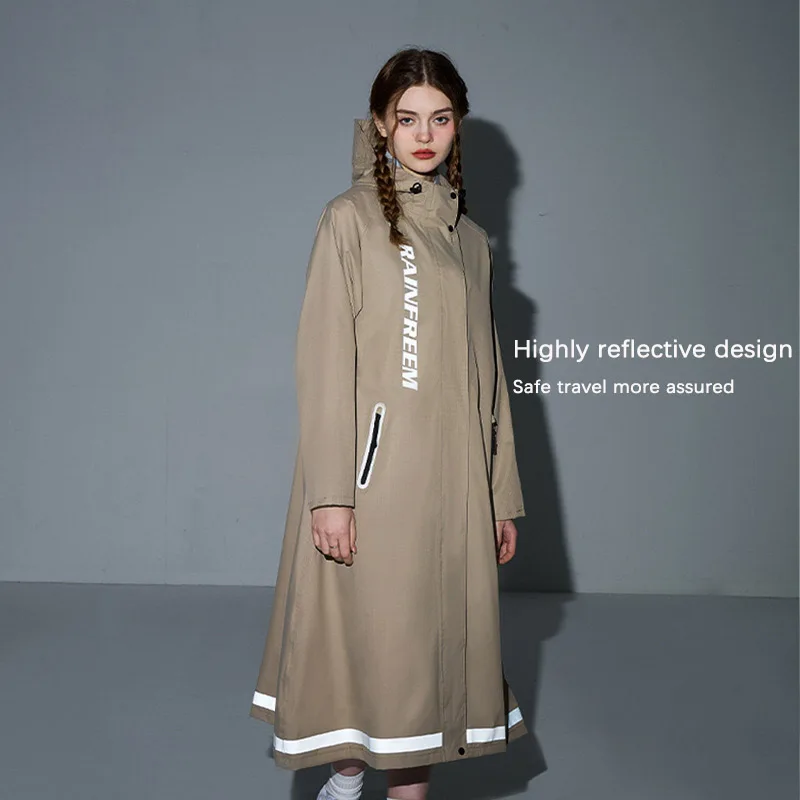 Rainfreem New Arrival Outdoor Wear Raincoats Unisex Long Trench Fashion Raincoat Adult Reflective Rain Coat