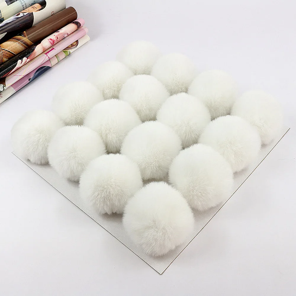 8cm White Color Faux Rabbit Fur Ball With Elastic Loop Band Handmade DIY Fake Fur Pompoms for Hats Keychains