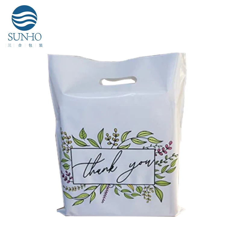 Cheap Custom Logo Cut Handle Thank You Bags Biodegradable Compostable Business Shopping Bag Plastic