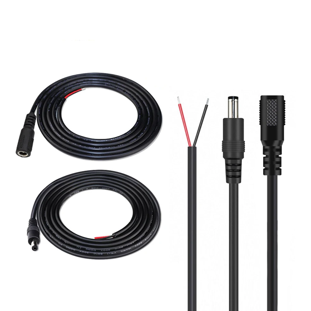 5.5 X 2.1mm DC Power Connector Jack Adapter Lead Cord 12V Cable DC 5.5 X 2.5 Female Male Extension External Plug Power Cord