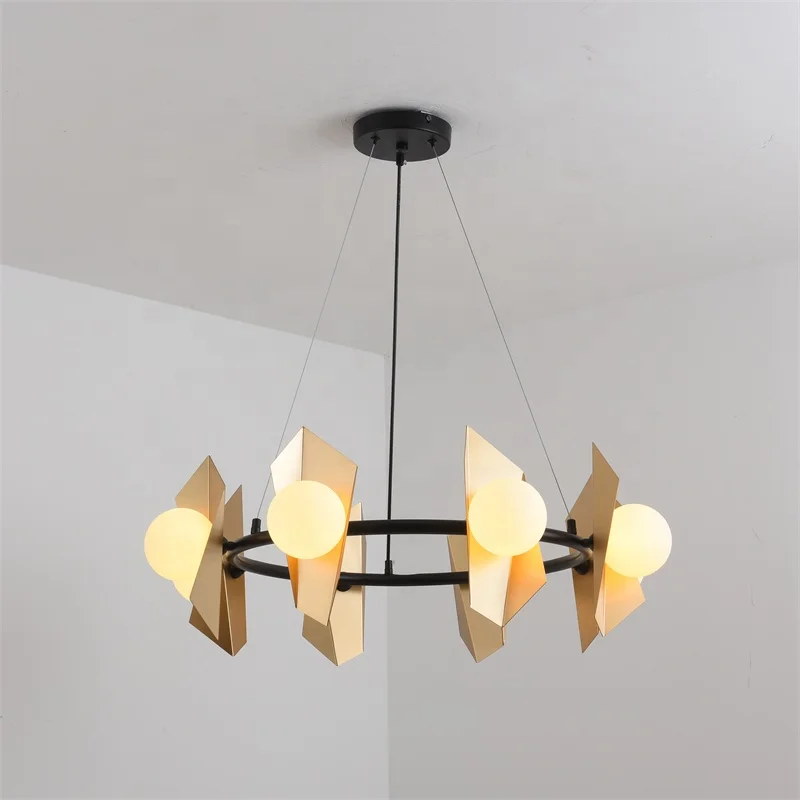 New Arrival 8 Arms Globe Glass Shade Chandeliers LED G9 Metal Gold Finish Ceiling Suspended Light