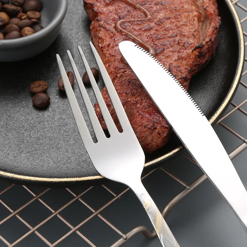 Best Selling Slanted Handle Cutlery PVD Knife Fork Spoon Set For Creative Western Food Flatware Set Stainless Steel