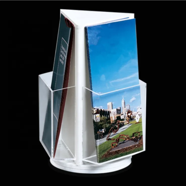 Rotated Acrylic Brochure sign Holder Stand Counter rotating menu sign Display