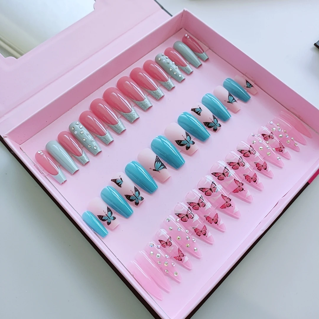 2023 New private label press on nails acrylic toe nails designed Artificial Fingernails press on nails  with eyelashes set