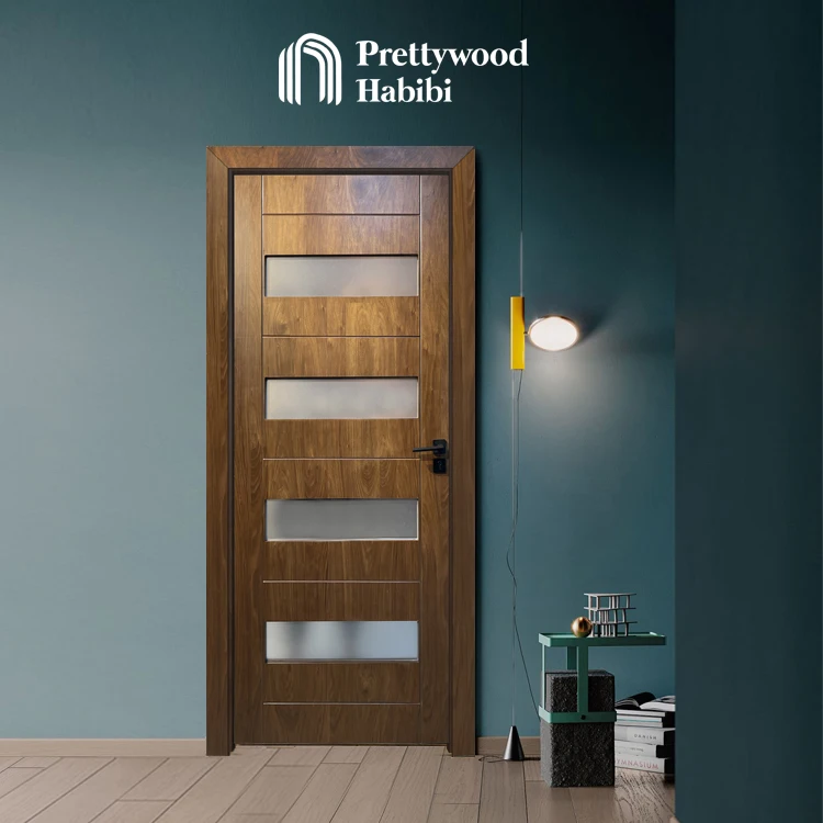 Prettywood Modern Interior Door Solid Wooden American Black Walnut Bathroom Bedroom Living Room Door For Houses
