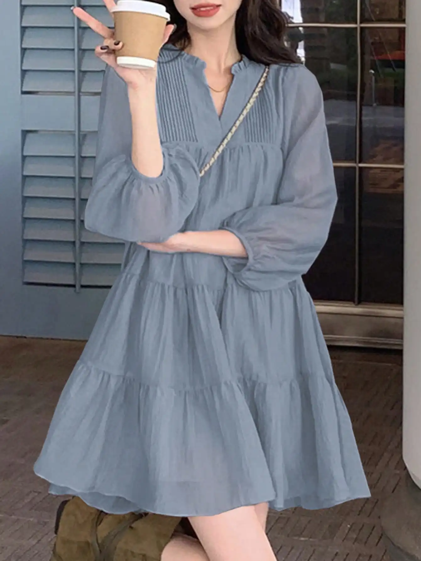 Women Cute Plain Sheer Double Layer Tiered Layer Dress Bubble Women Beautiful Transparent Organza Dress