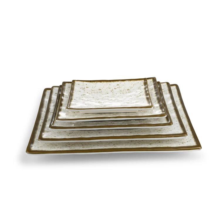 New luxury design unbreakable melamine square gold trim plate
