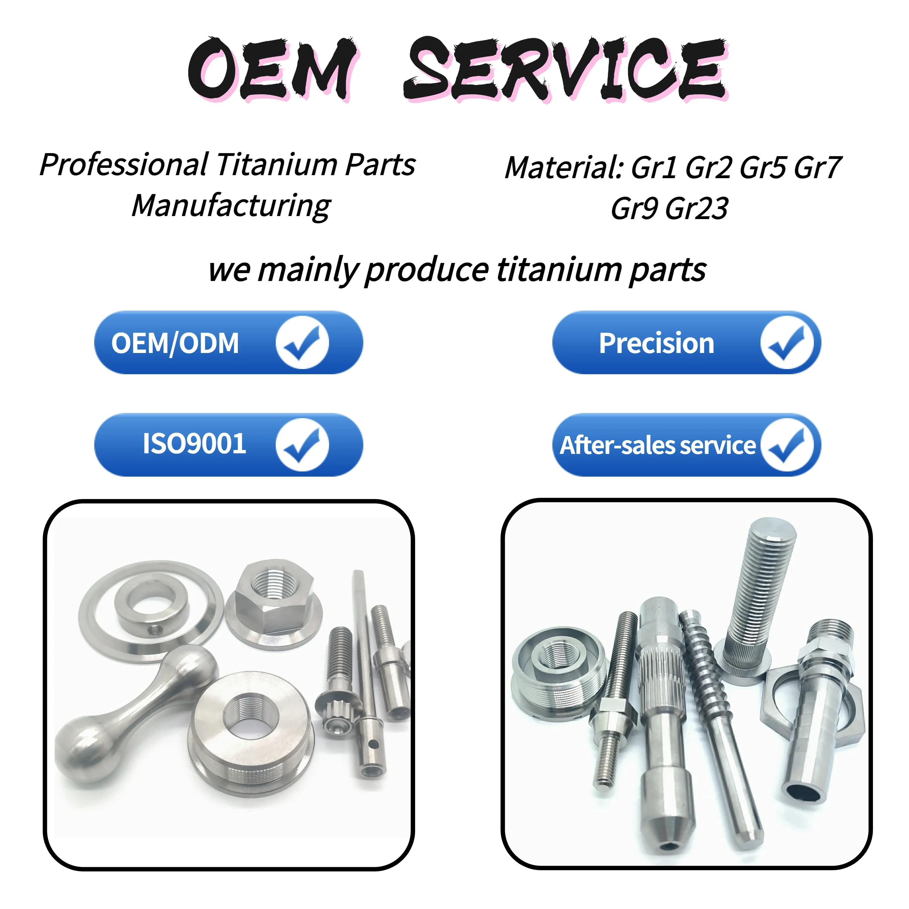 Custom Titanium Gr2 Gr5 Gr23  M5-M30 CNC  Precision Fasteners CNC Machined service