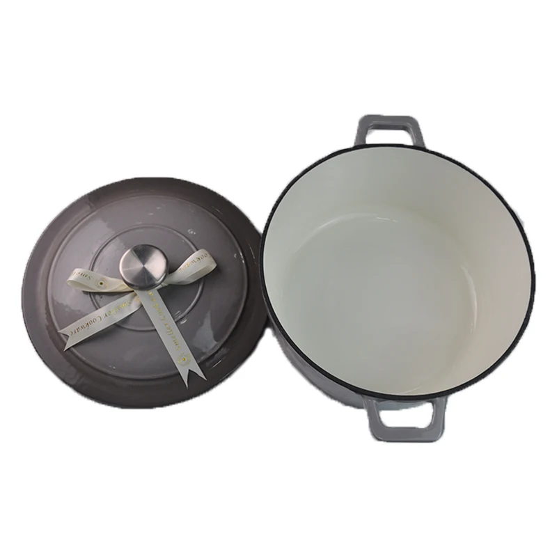 Eco-friendly Hot sale Grey deep stew dutch oven cast iron enamel with lid round multi-size Dutch stew pot