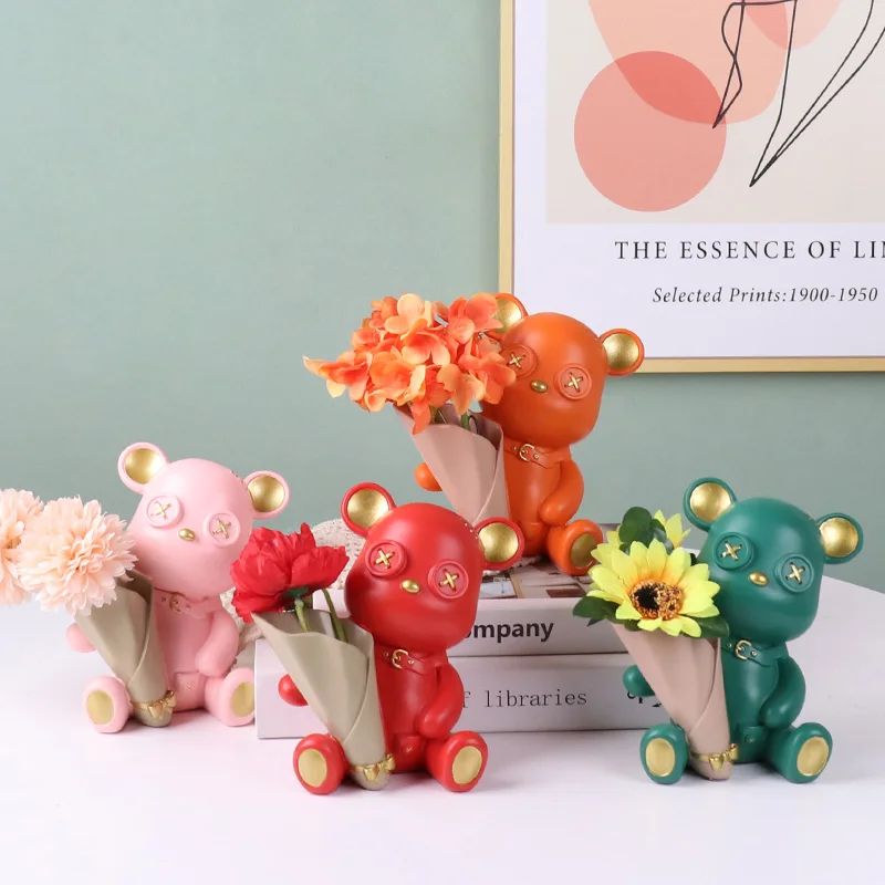 Amazon Supplier Bear Flower Pots Wholesale Resin vase Cute desktop Decoration flower pots vase