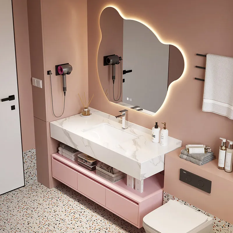 GUCI lovely pink little bear smart mirror bathroom cabinet wall hung mounted sintered stone vanity