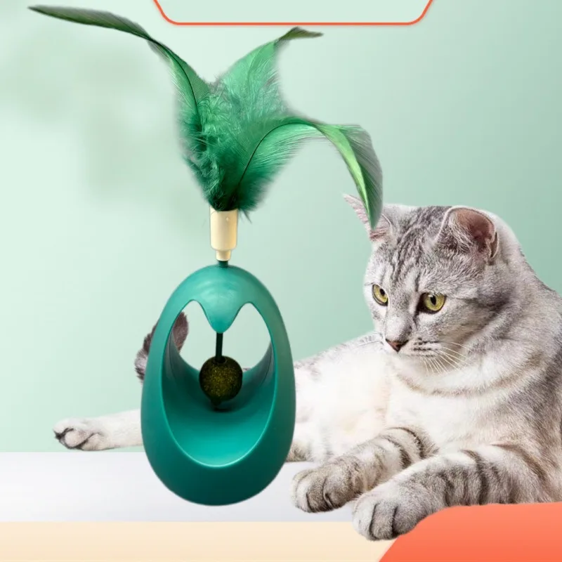 Funny Toy Indoor with Feathers Exercise Plaything Catnip Toys for Cats Tumbler Cat Toy with Edible Catnip Balls Interactive