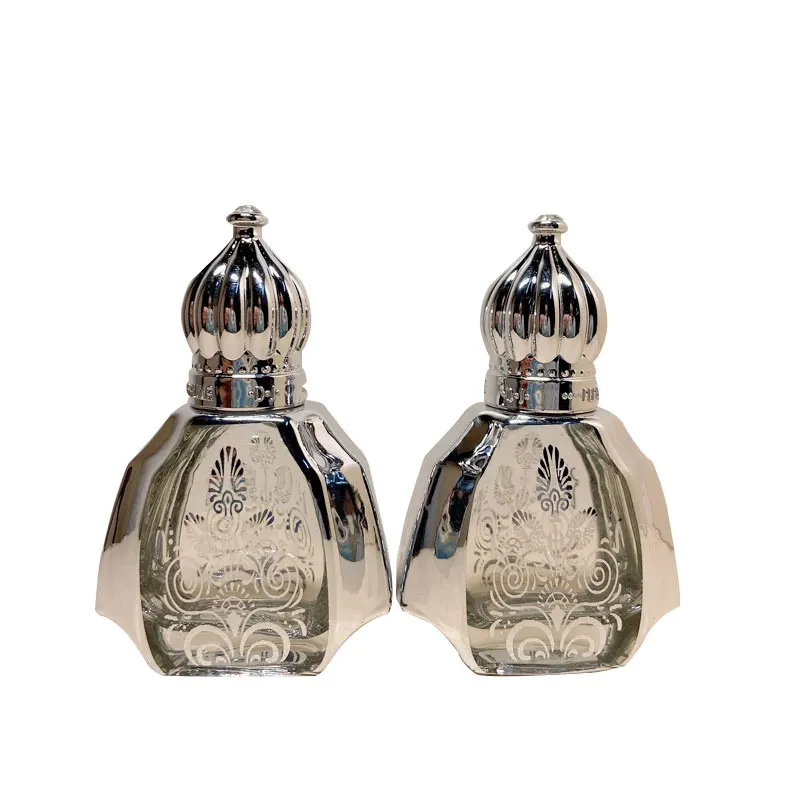 Arabic Glass Perfume Fancy Attar Bottles in Dubai Wholesale 10ml Electroplate Gold Silver Roll On Oils Cosmetic Packaging