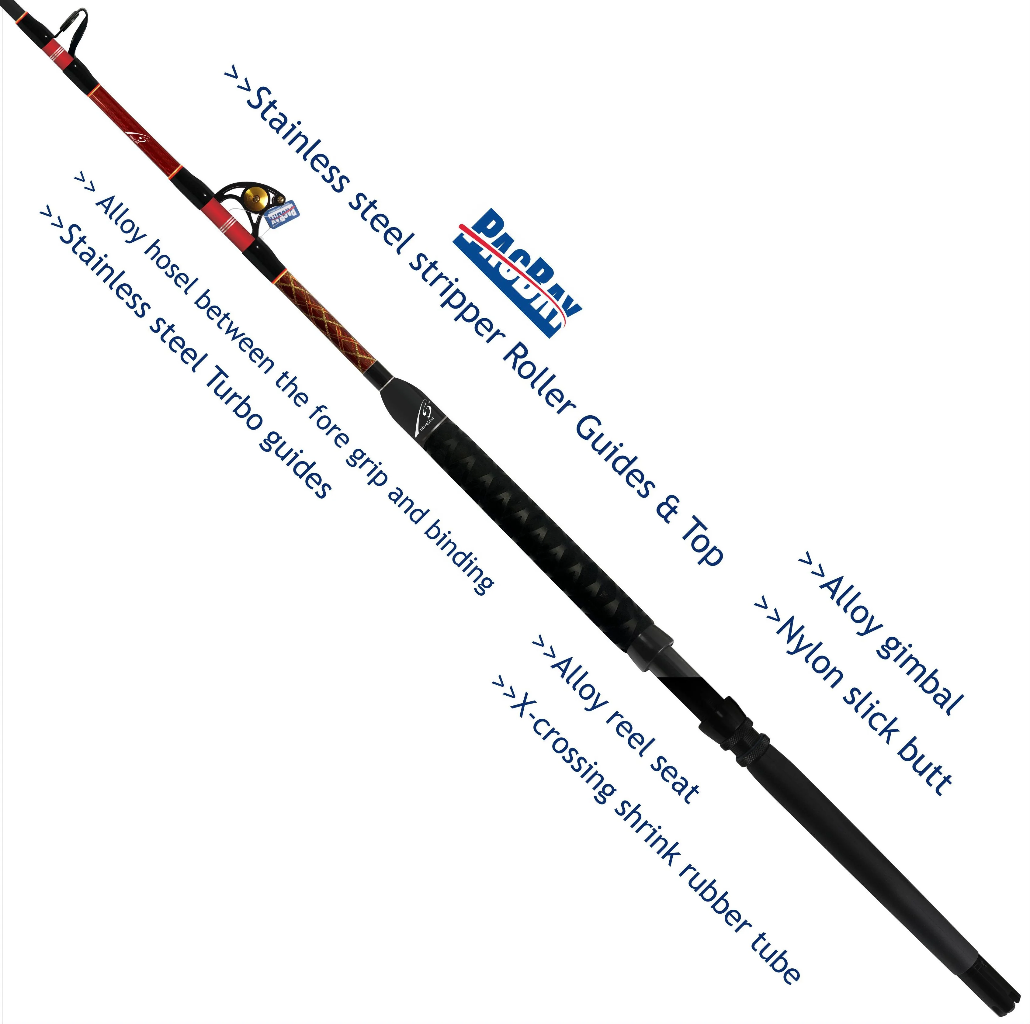 GM314  Pacbay Newly aluminium roller guides swivel tip slick nylon butt Big game Boat trolling fishing pole rod