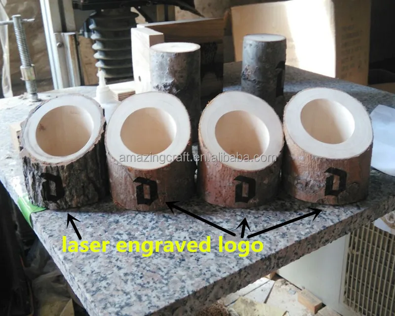 Wood Tree Trunk Tealight Candle Holder with Laser Engraved Logo Home Decoration OEM Size Wholesale