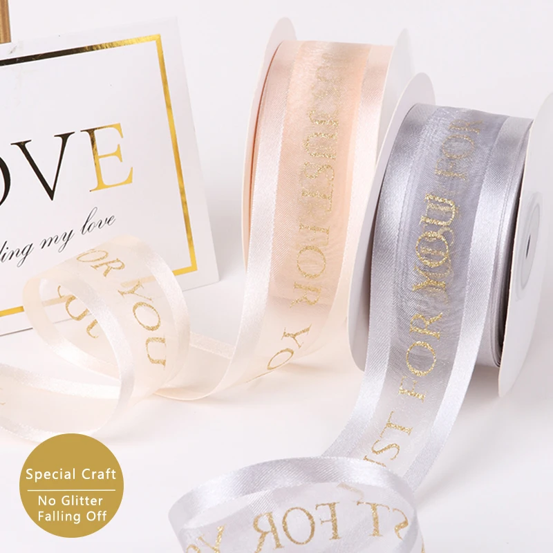 
38 mm 20 yards rose gold ribbon wire edges silk sheer organza gift ribbon 