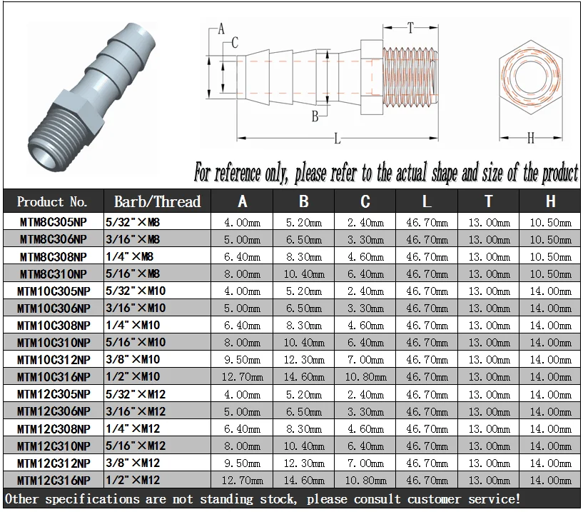 JU Soft Tubing NPT Male Thread To Barb Hose Tail Adapter Plastic Tube Connectors