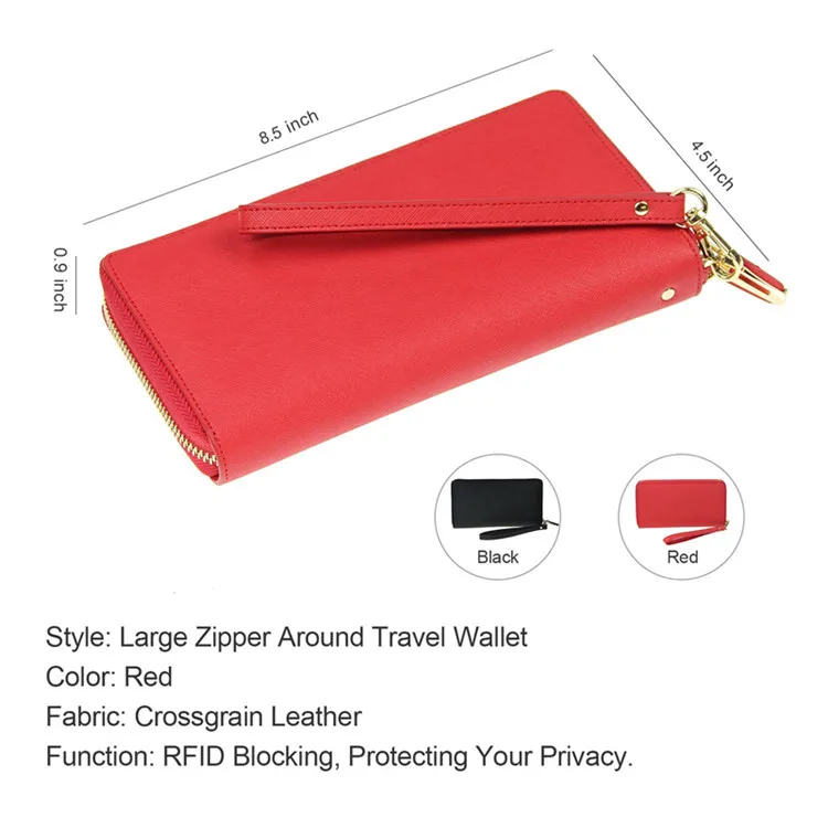 Ladies Fashion Travel Purse Zip Around Clutch Wallets Wristlet RFID Blocking PU Leather Women Long Wallet