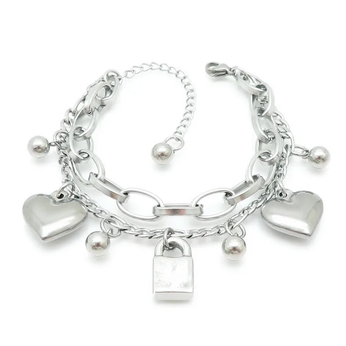 2020 spanish jewelry Bangles Love Heart 2 layer Bracelets Beads Fashion Women joyeria UN 50 Jewelry top quality  key Lock