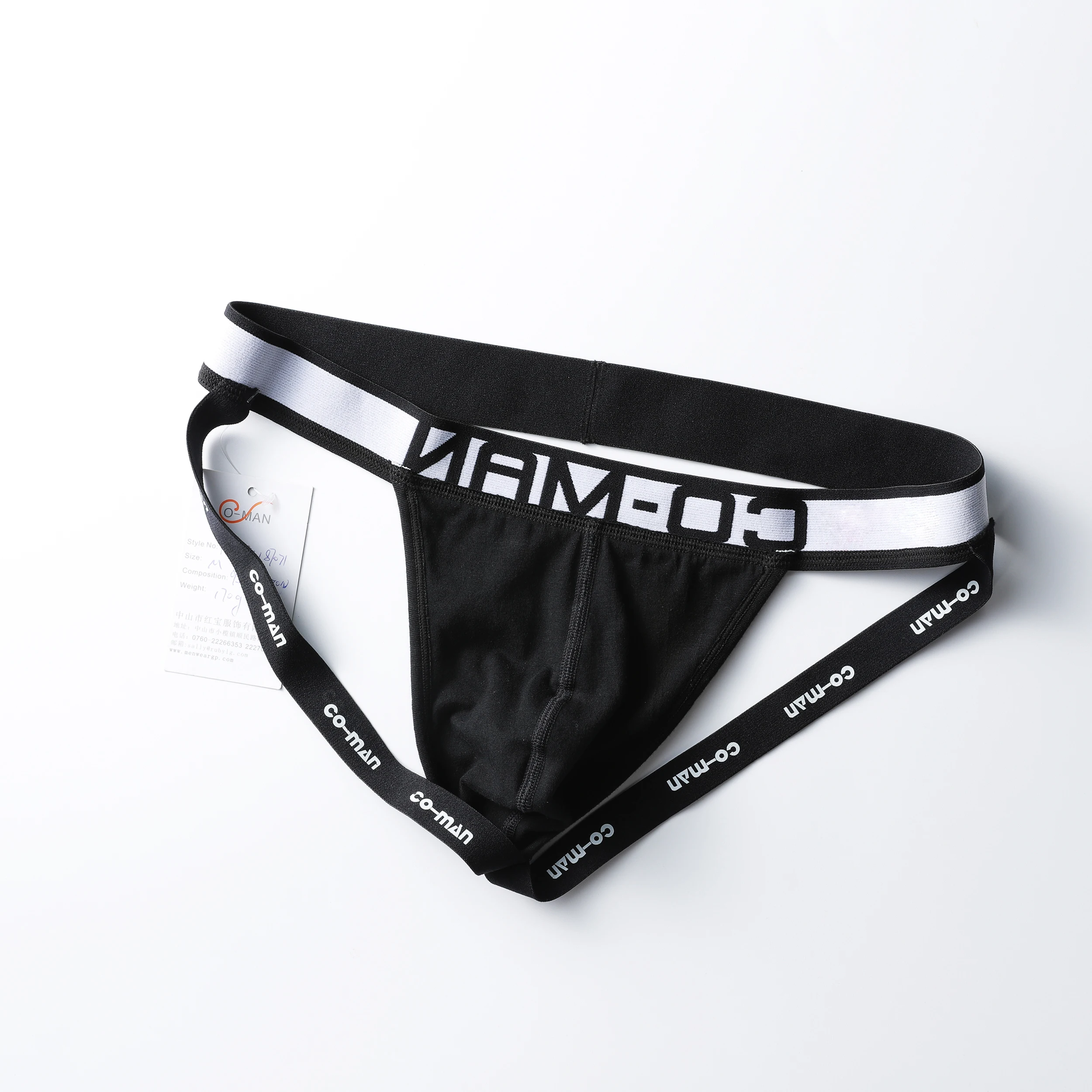 Custom logo stretch underwear knitted cotton sexy men black jockstrap