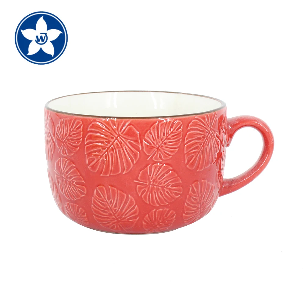 Large Cheap Colorful Stoneware Soup Mug 15OZ Novelty Modern Ceramic Soup Mugs