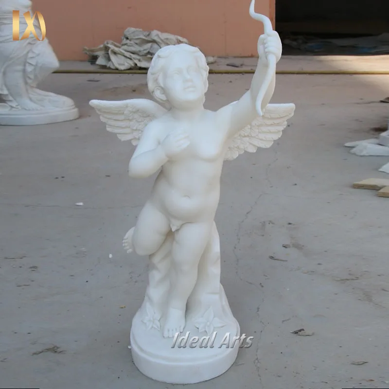 Factory Direct Hand Carving Natural Marble Cupid Beautiful Nude Little Angel Figure Statue