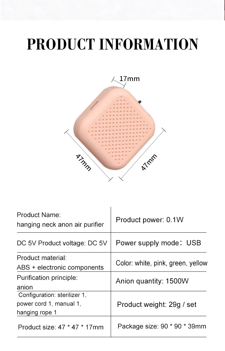 new trending personal  smart air purifier wearable Portable outdoor Ionizador Purifier ionic air purifier necklace