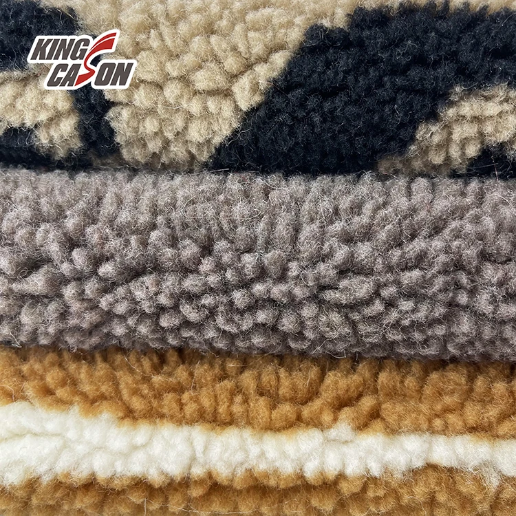 Kingcason China Factory 100%Poly One Side Brush Jacquard Printing Sherpa Fleece Fabric For Jacket Blanket Pajamas Ladies Coat