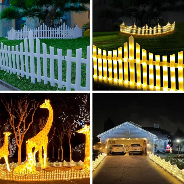 Fence Light Christmas Tree Decoration Outdoor Rail Fence Barrier Stockade Light for Yard Patio Pathway Decoration