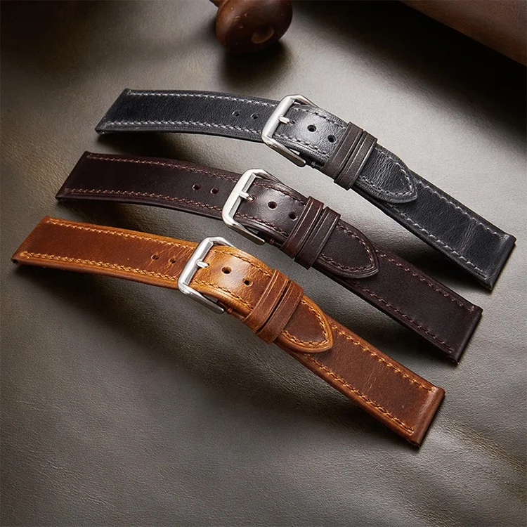 Top Grain Genuine Leather retro Watchband head layer cowhide vintage Watch Straps oil wax skin band 18/19/20/21/22mm