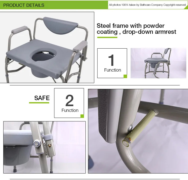 China New Patent Wholesale Suncare Extra -Wide Bariatric height adjustable Commode chair with bucker