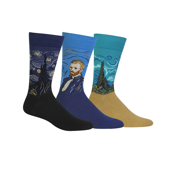 Красочные носки унисекс, мужские хлопковые короткие носки, художественные художники, художественные работы, известная картина маслом, красочные носки