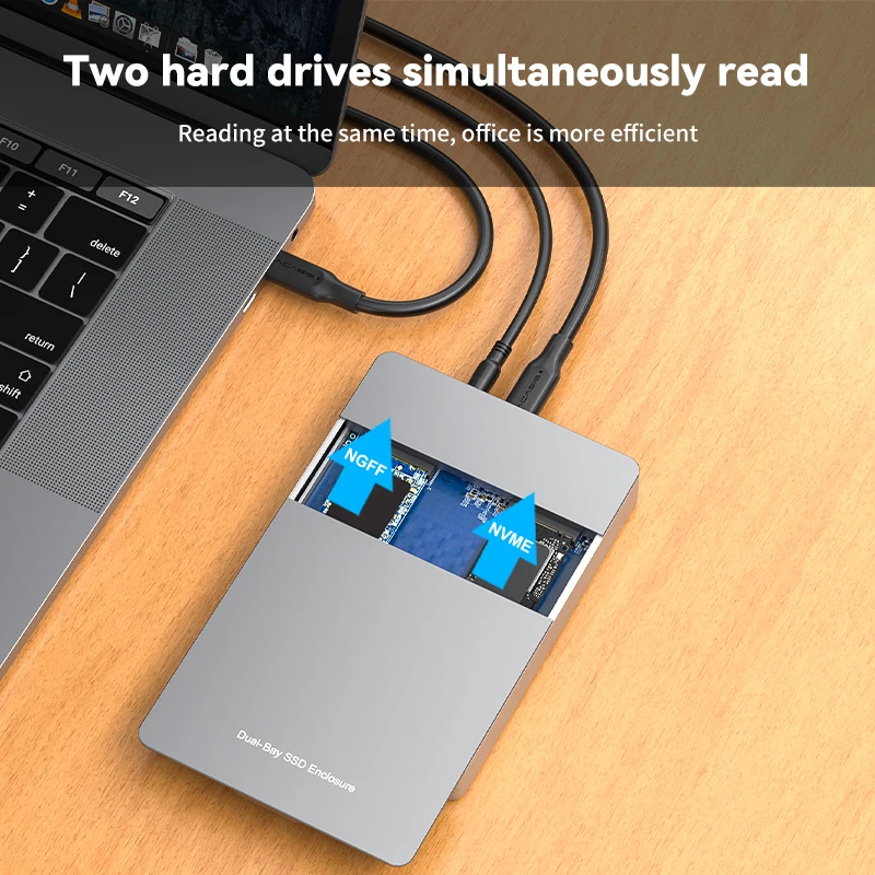 Dual Bay Dual Protocol M.2 SSD Case Support M2 NVME NGFF SATA SSD Disk For PCIE M Key +B Key USB C