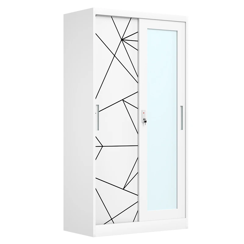 Bedroom Steel Cabinet Closet Wardrobe Steel Almirah Wardrobe 2 Sliding Door Printing Metal Wardrobe Cupboard With Safe Box