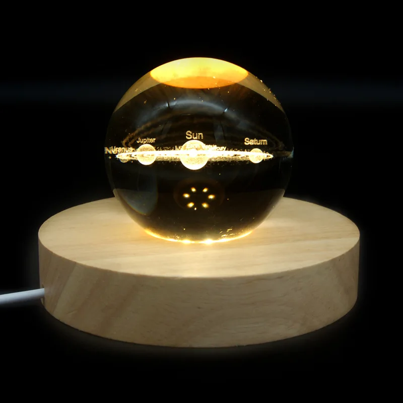 Moon Planet Globe 3D Crystal Ball Laser Engraved Solar System Ball With Touch Switch LED Light Base Astronomy Gift