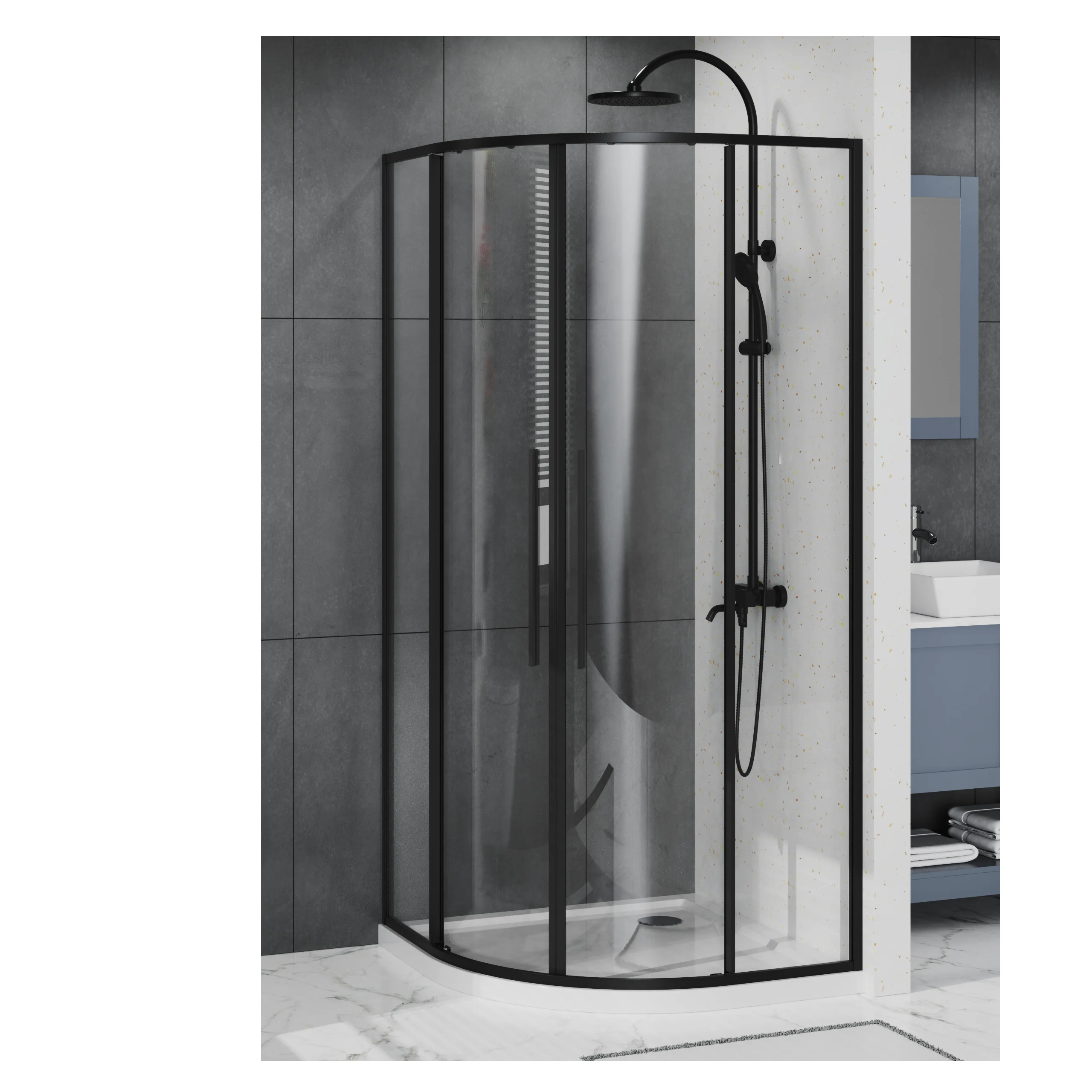 Factory Direct Modern Extremely Slim Profile Shower Enclosure Black Quadrant Sliding Shower Door