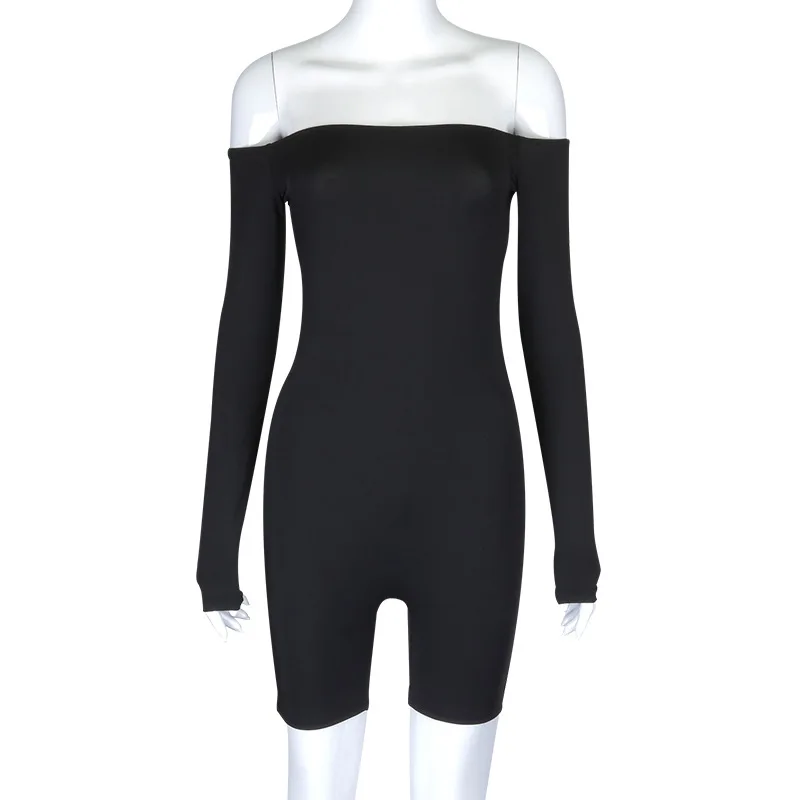 
2021 Summer Sexy Casual Women Long Sleeves Bodycon Off the Shoulder One Piece Short Trousers Bodysuits Jogger Rompers Jumpsuit 